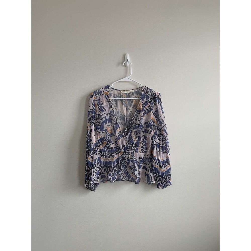 Marie Oliver Women’s Size S Smocked Multicolor Semi-sheer Balloon Sleeve Blouse